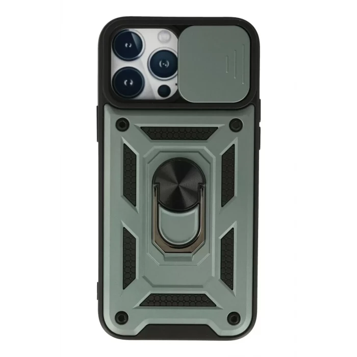 Newface Apple iPhone 13 Pro Kılıf Pars Lens Yüzüklü Silikon - Yeşil