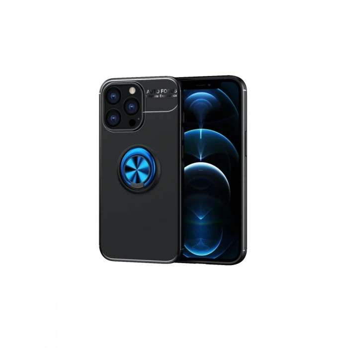 Newface Apple iPhone 13 Pro Kılıf Range Yüzüklü Silikon - Siyah-Mavi