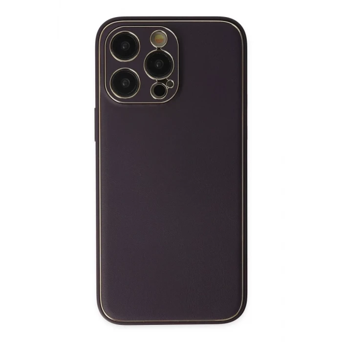 Newface Apple iPhone 13 Pro Max Kılıf Coco Deri Silikon Kapak - Derin Mor