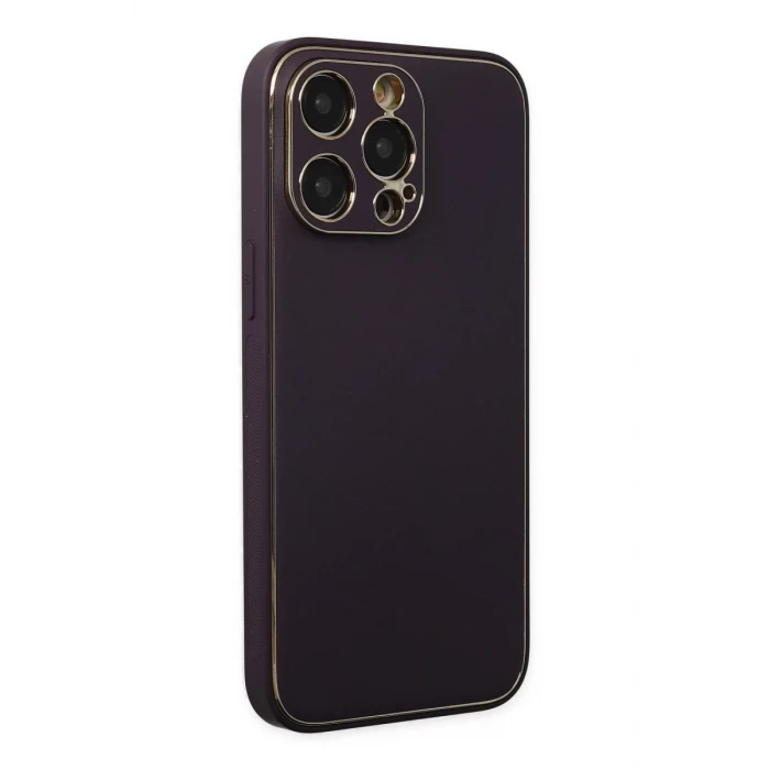 Newface Apple iPhone 13 Pro Max Kılıf Coco Deri Silikon Kapak - Derin Mor