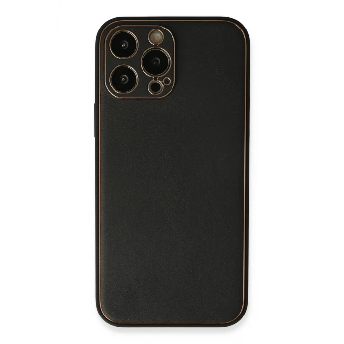 Newface Apple iPhone 13 Pro Max Kılıf Coco Deri Silikon Kapak - Siyah