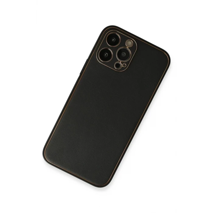 Newface Apple iPhone 13 Pro Max Kılıf Coco Deri Silikon Kapak - Siyah