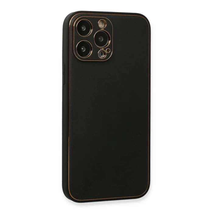 Newface Apple iPhone 13 Pro Max Kılıf Coco Deri Silikon Kapak - Siyah