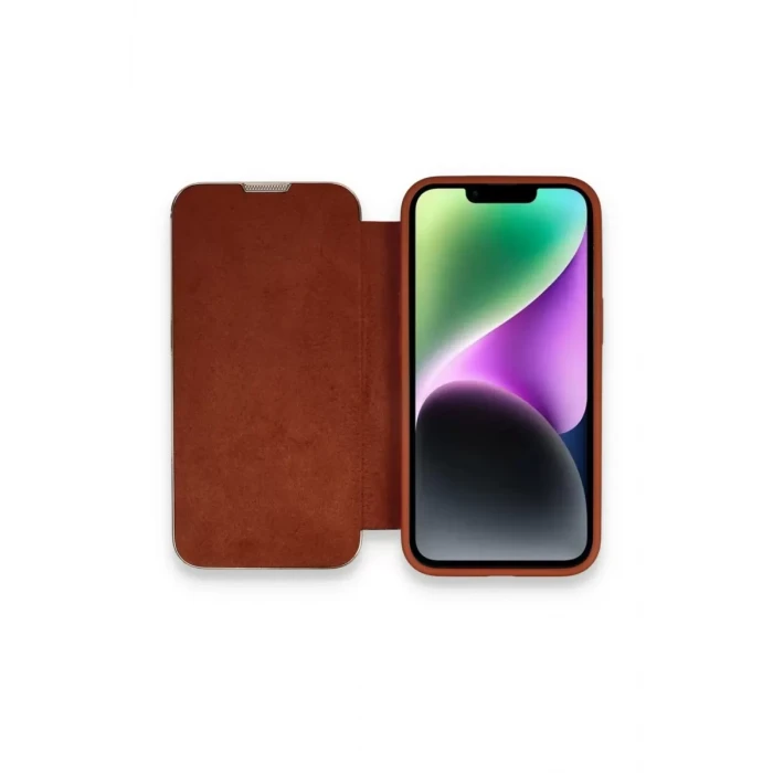 Newface Apple iPhone 13 Pro Max Kılıf Dolpin Kapaklı - Kahverengi