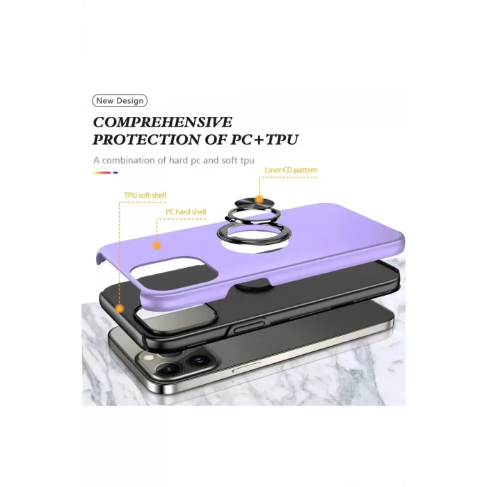 Newface Apple iPhone 13 Pro Max Kılıf Elit Yüzüklü Kapak - Mor