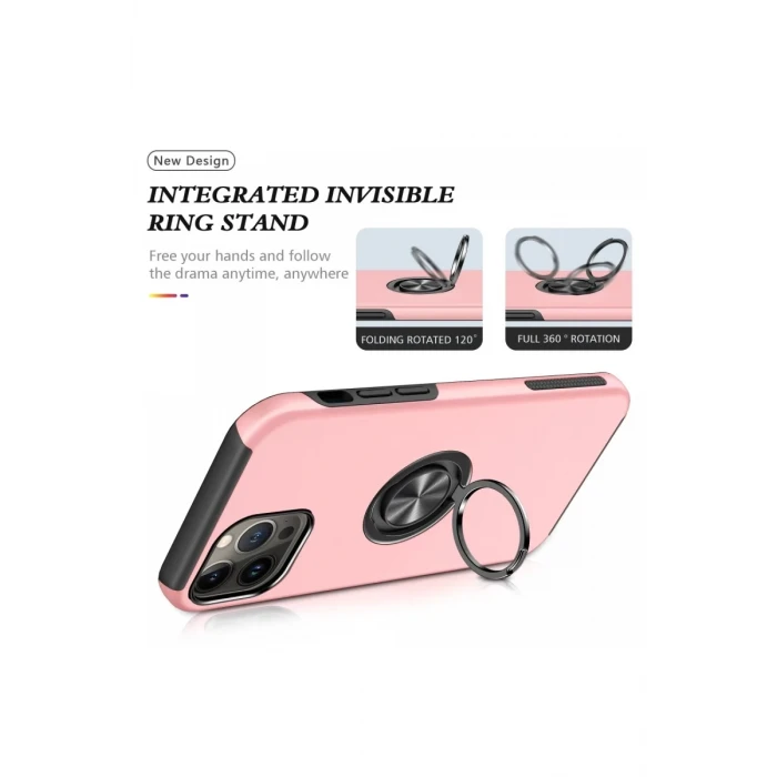 Newface Apple iPhone 13 Pro Max Kılıf Elit Yüzüklü Kapak - Pembe