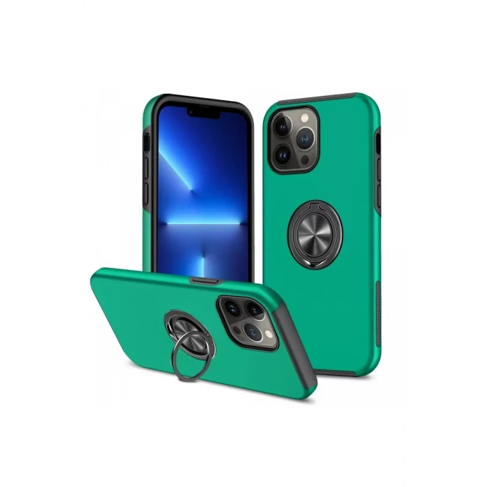 Newface Apple iPhone 13 Pro Max Kılıf Elit Yüzüklü Kapak - Yeşil