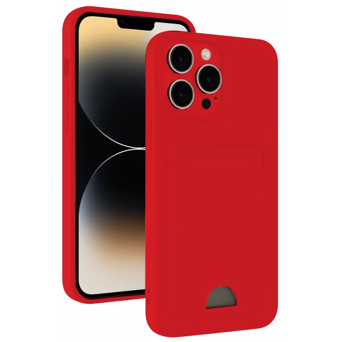 Newface Apple iPhone 13 Pro Max Kılıf Kelvin Kartvizitli Silikon - Kırmızı