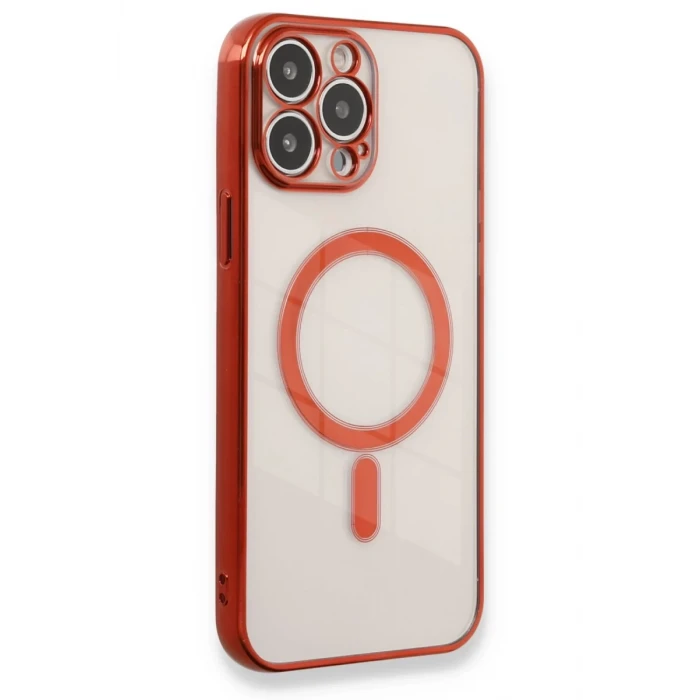 Newface Apple iPhone 13 Pro Max Kılıf Magneticsafe Lazer Silikon - Kırmızı