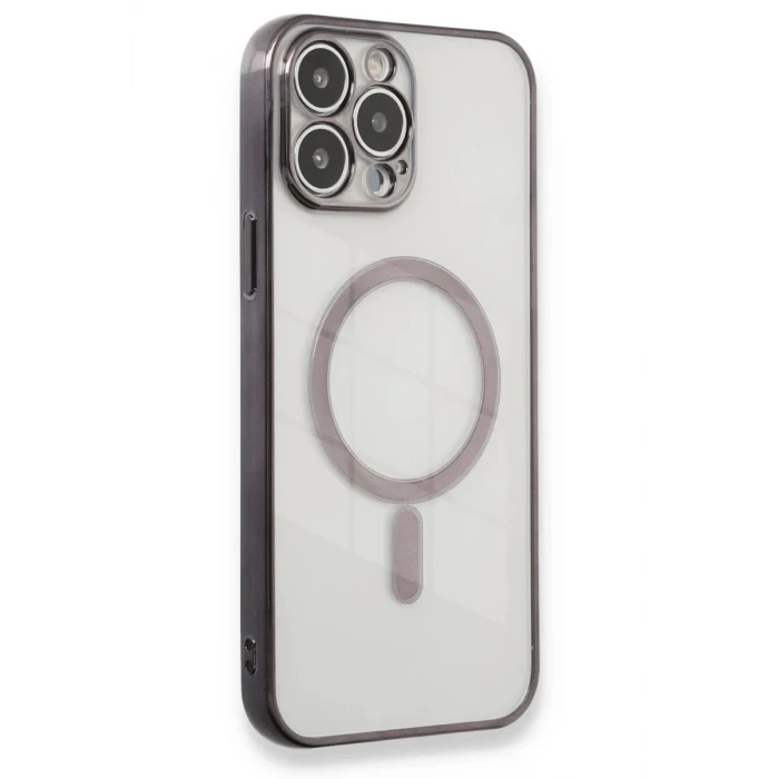 Newface Apple iPhone 13 Pro Max Kılıf Magneticsafe Lazer Silikon - Siyah