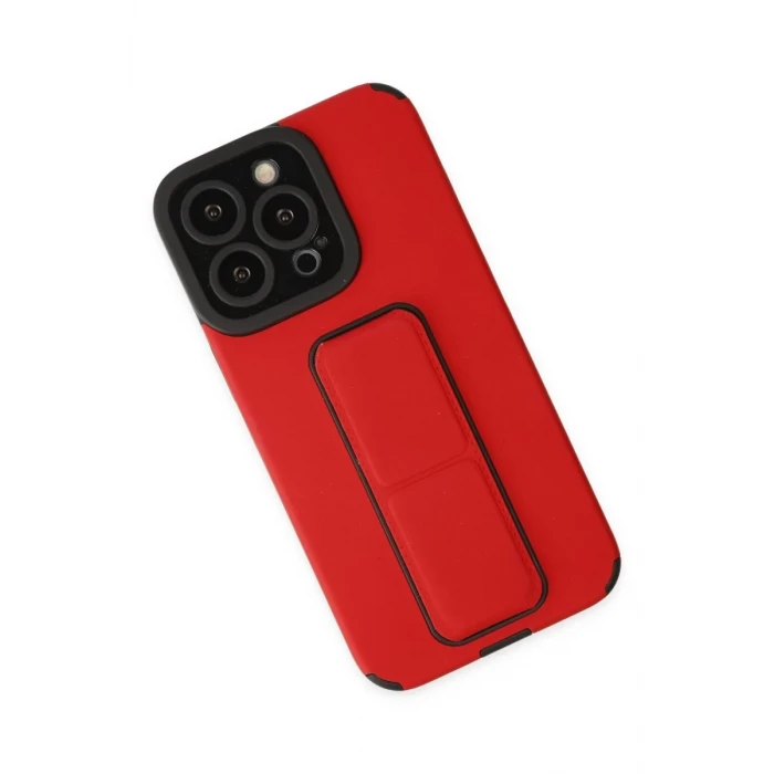Newface Apple iPhone 13 Pro Max Kılıf Mega Standlı Silikon - Kırmızı