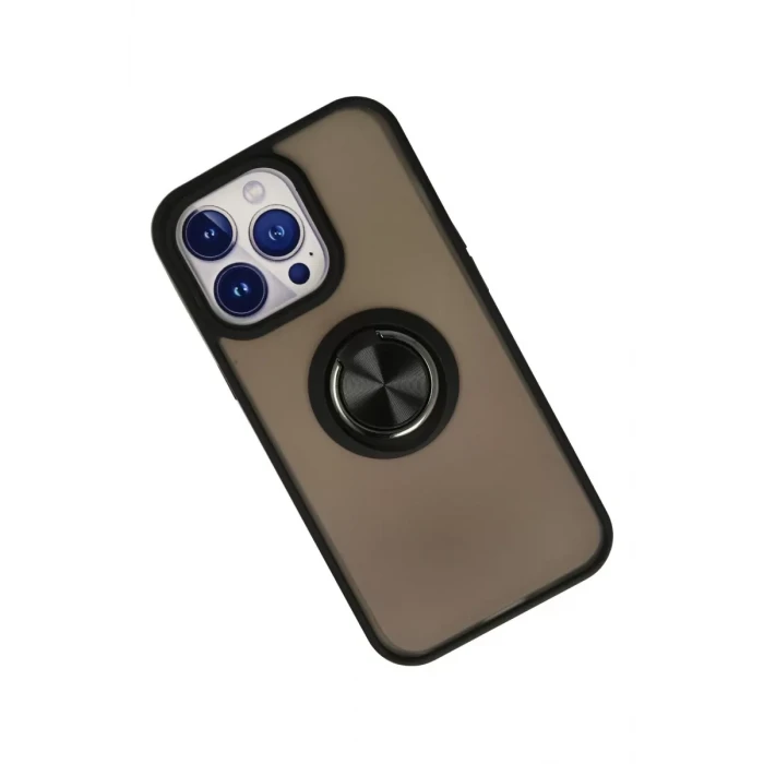 Newface Apple iPhone 13 Pro Max Kılıf Montreal Yüzüklü Silikon Kapak - Siyah