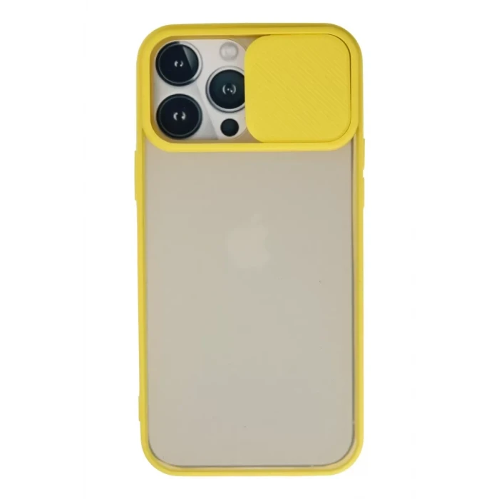 Newface Apple iPhone 13 Pro Max Kılıf Palm Buzlu Kamera Sürgülü Silikon - Sarı