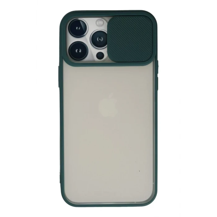 Newface Apple iPhone 13 Pro Max Kılıf Palm Buzlu Kamera Sürgülü Silikon - Yeşil