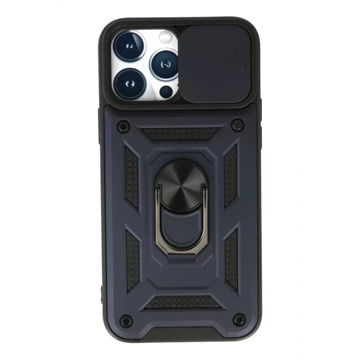 Newface Apple iPhone 13 Pro Max Kılıf Pars Lens Yüzüklü Silikon - Lacivert