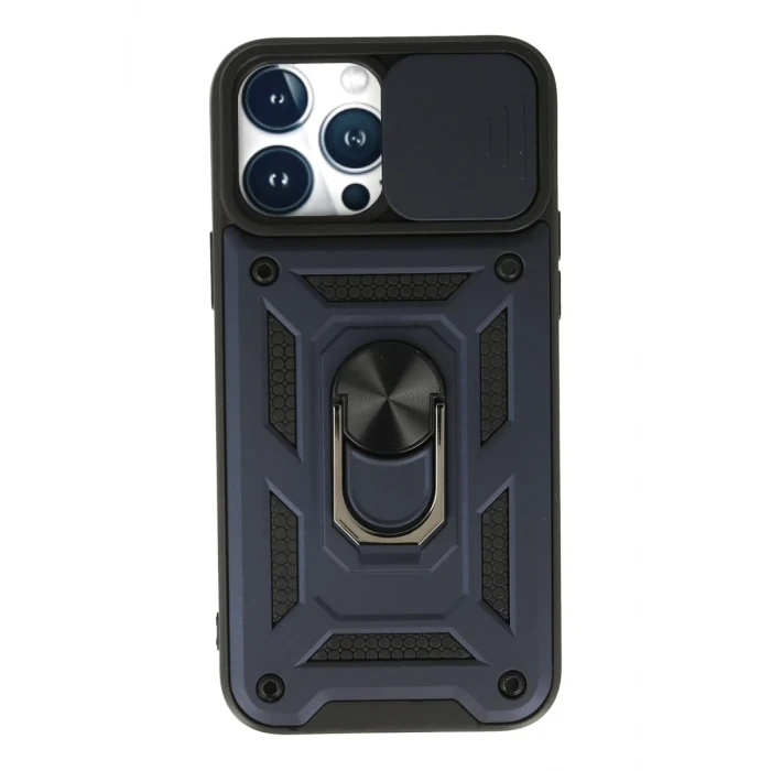 Newface Apple iPhone 13 Pro Max Kılıf Pars Lens Yüzüklü Silikon - Lacivert
