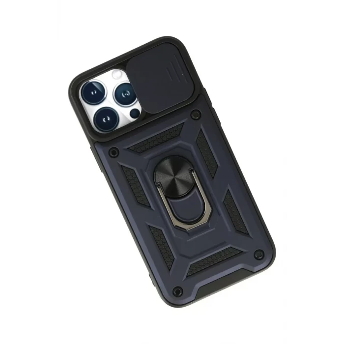 Newface Apple iPhone 13 Pro Max Kılıf Pars Lens Yüzüklü Silikon - Lacivert