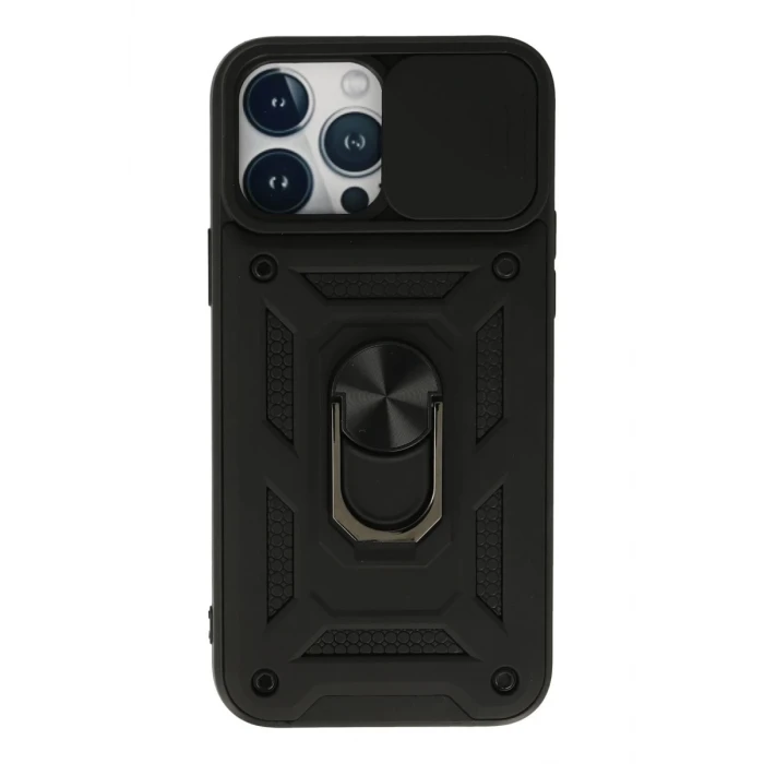 Newface Apple iPhone 13 Pro Max Kılıf Pars Lens Yüzüklü Silikon - Siyah