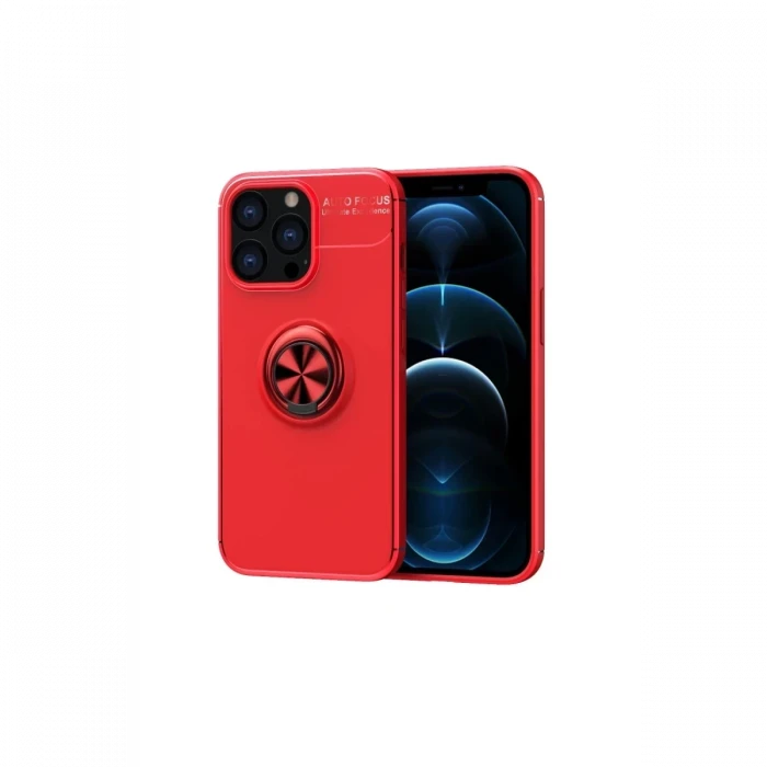 Newface Apple iPhone 13 Pro Max Kılıf Range Yüzüklü Silikon - Kırmızı