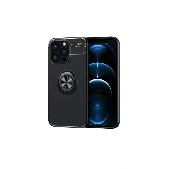 Newface Apple iPhone 13 Pro Max Kılıf Range Yüzüklü Silikon - Siyah