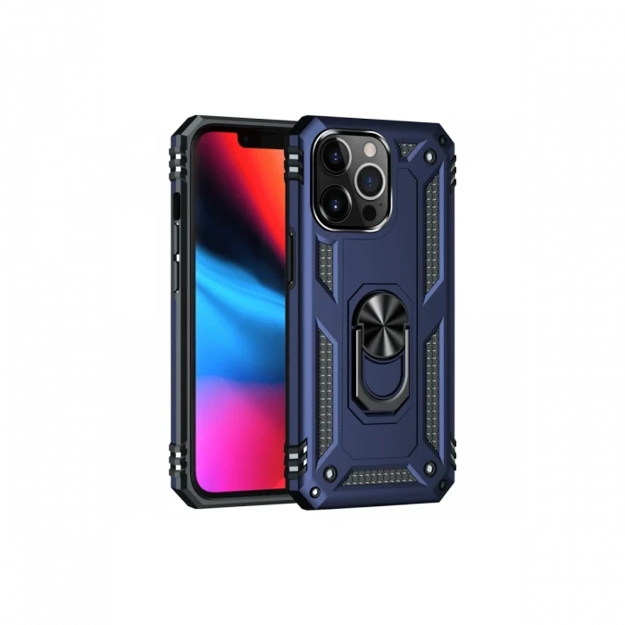 Newface Apple iPhone 13 Pro Max Kılıf Sofya Yüzüklü Silikon Kapak - Lacivert