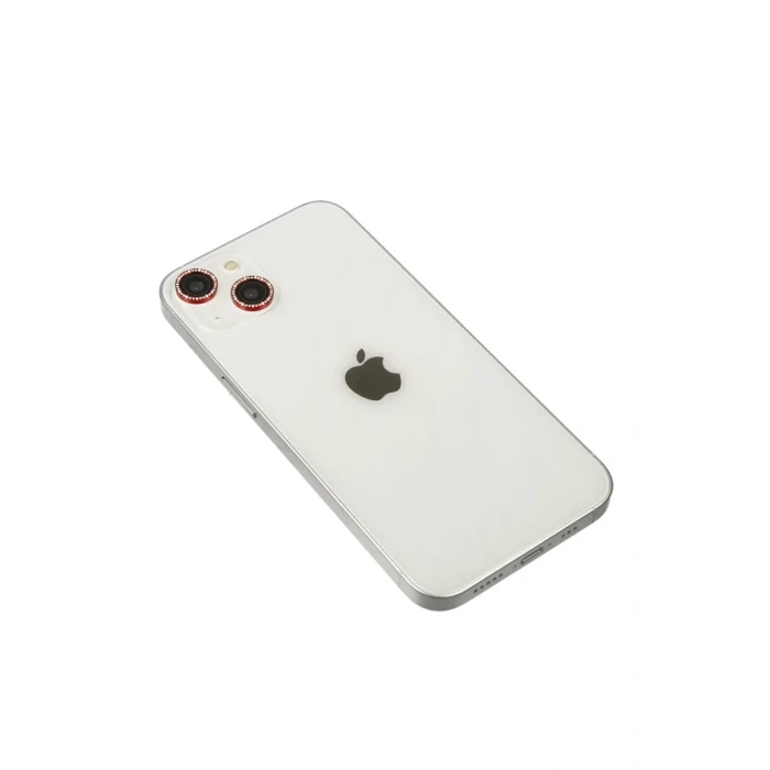 Newface Apple iPhone 14 Diamond Kamera Lens - Kırmızı