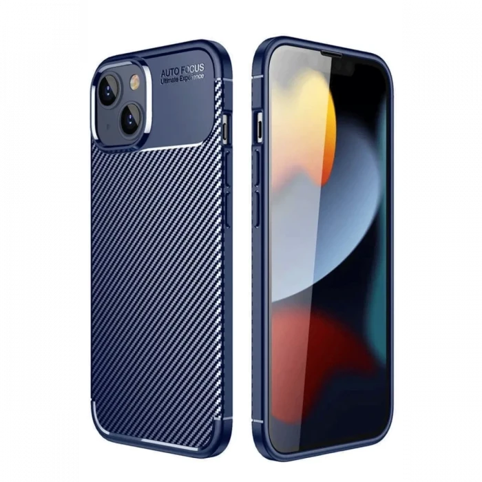 Newface Apple iPhone 14 Kılıf Auto Focus Karbon Kapak - Lacivert