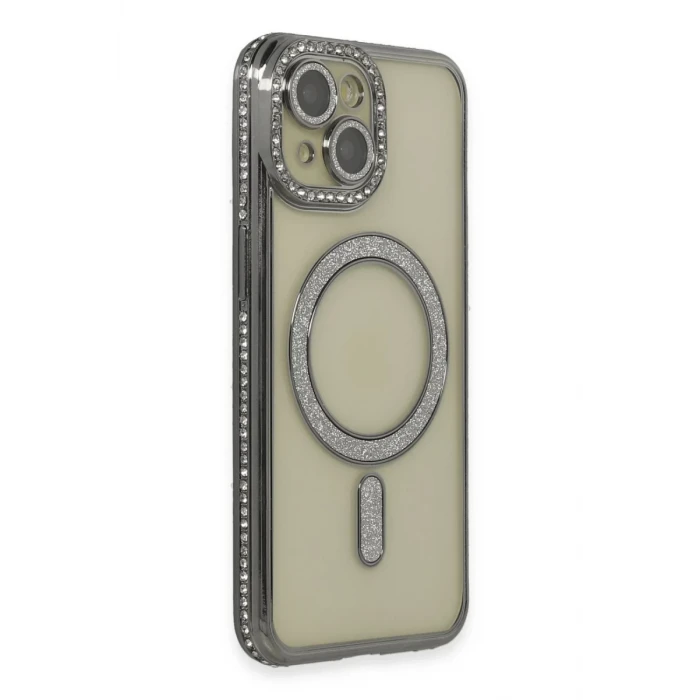 Newface Apple iPhone 14 Kılıf Joke Simli Magneticsafe Kılıf - Gri