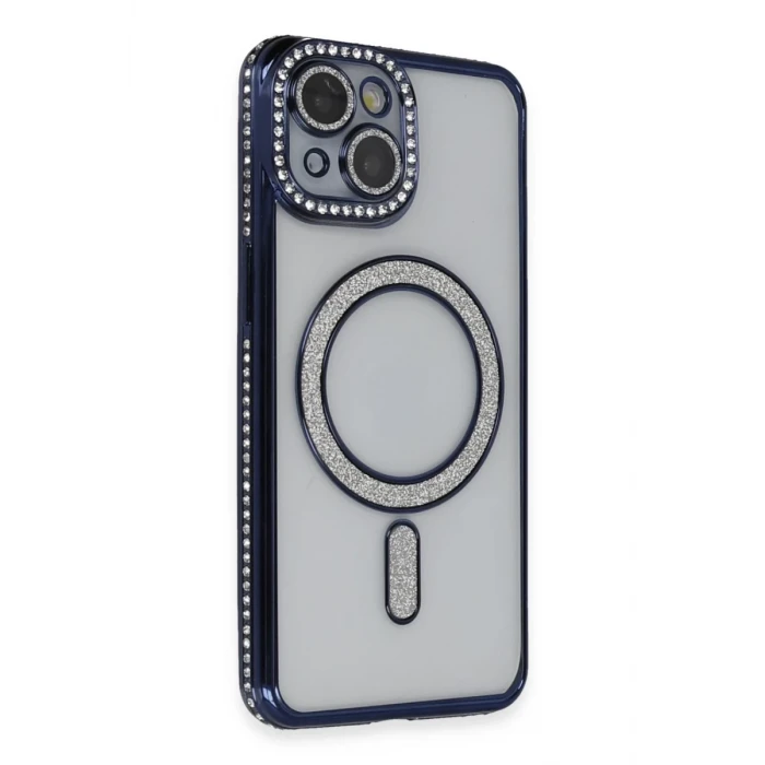 Newface Apple iPhone 14 Kılıf Joke Simli Magneticsafe Kılıf - Lacivert