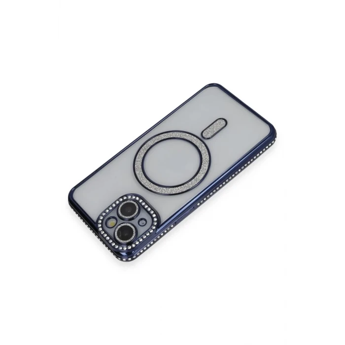 Newface Apple iPhone 14 Kılıf Joke Simli Magneticsafe Kılıf - Lacivert