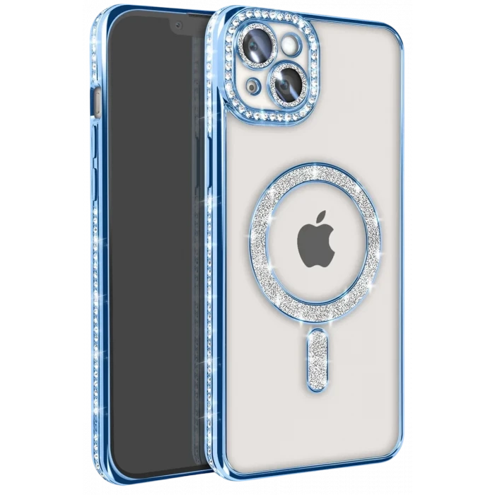 Newface Apple iPhone 14 Kılıf Joke Simli Magneticsafe Kılıf - Mavi