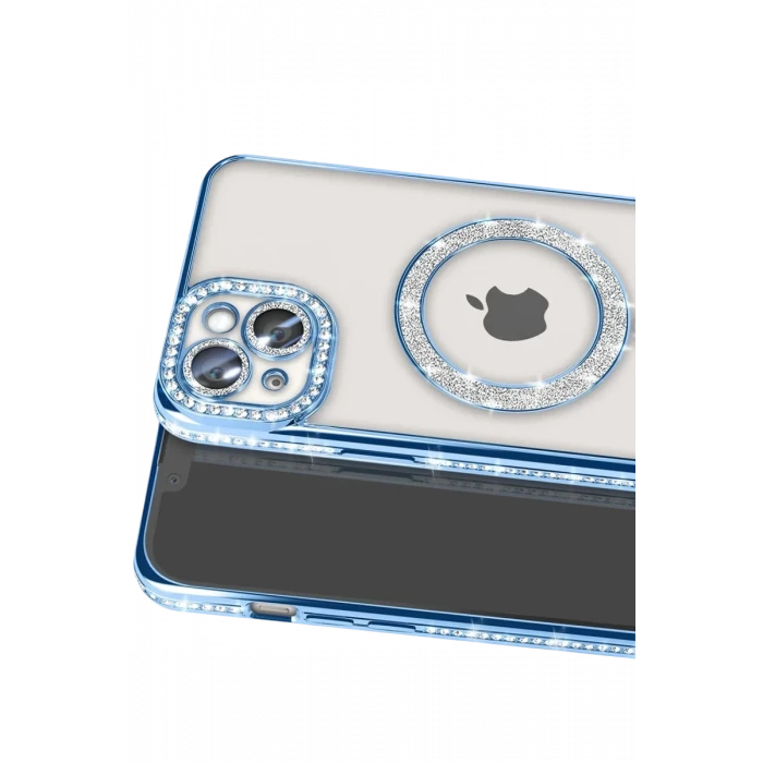 Newface Apple iPhone 14 Kılıf Joke Simli Magneticsafe Kılıf - Mavi