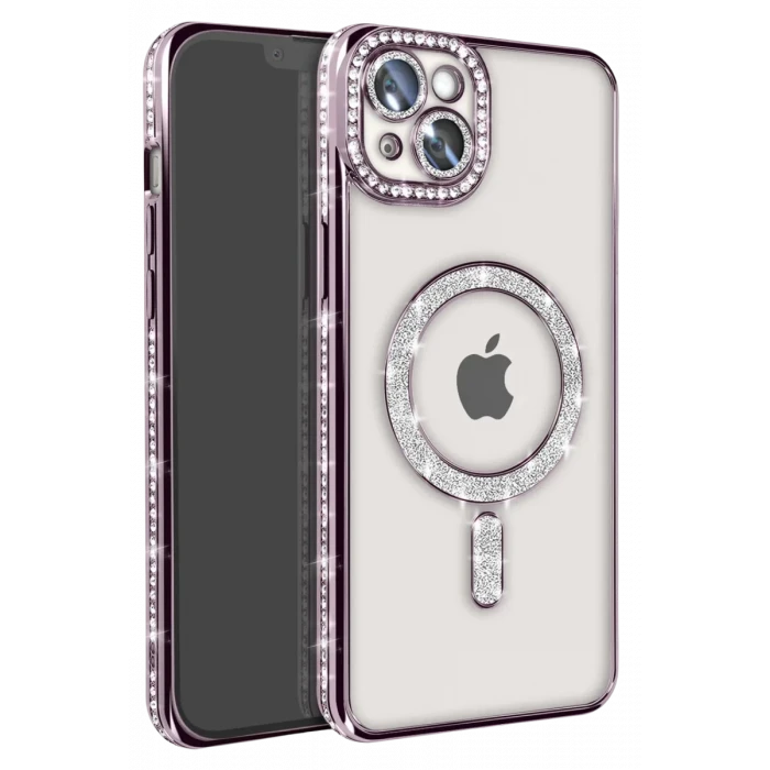 Newface Apple iPhone 14 Kılıf Joke Simli Magneticsafe Kılıf - Pembe