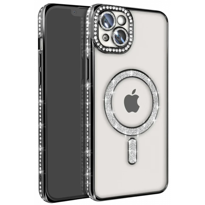 Newface Apple iPhone 14 Kılıf Joke Simli Magneticsafe Kılıf - Siyah