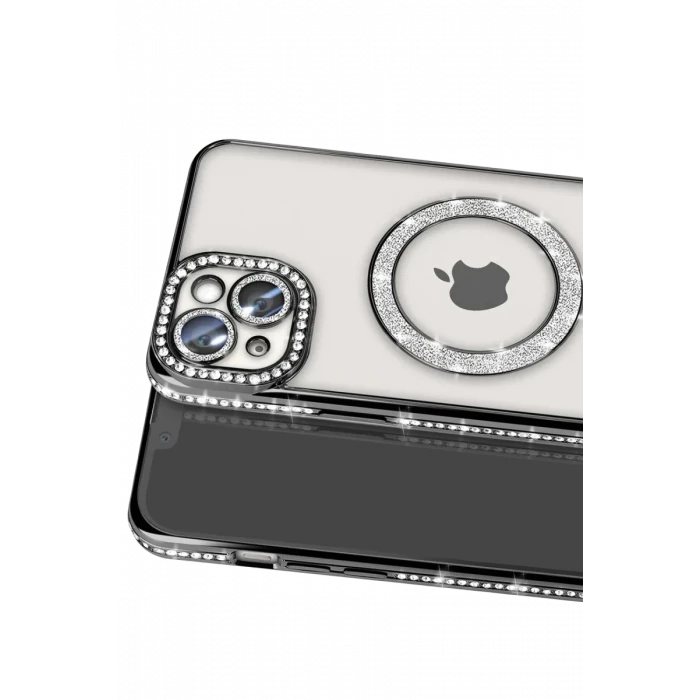 Newface Apple iPhone 14 Kılıf Joke Simli Magneticsafe Kılıf - Siyah