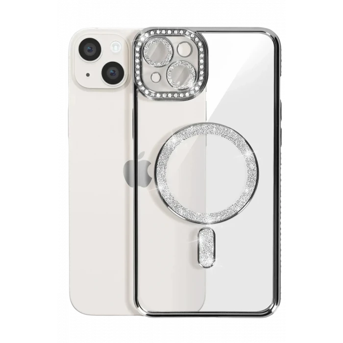 Newface Apple iPhone 14 Kılıf Joke Simli Magneticsafe Kılıf - Siyah