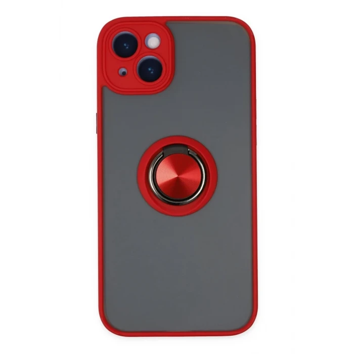 Newface Apple iPhone 14 Kılıf Montreal Yüzüklü Silikon Kapak - Kırmızı