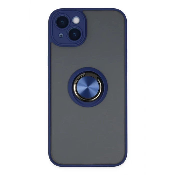 Newface Apple iPhone 14 Kılıf Montreal Yüzüklü Silikon Kapak - Lacivert