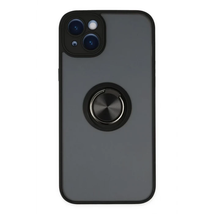 Newface Apple iPhone 14 Kılıf Montreal Yüzüklü Silikon Kapak - Siyah