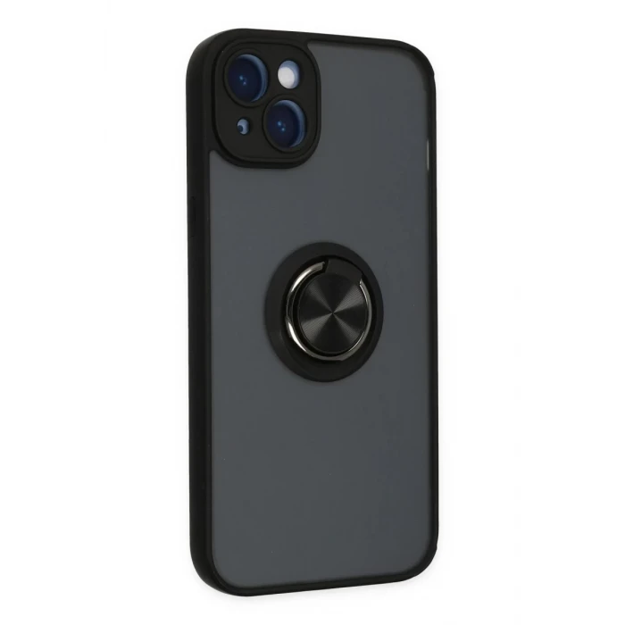 Newface Apple iPhone 14 Kılıf Montreal Yüzüklü Silikon Kapak - Siyah