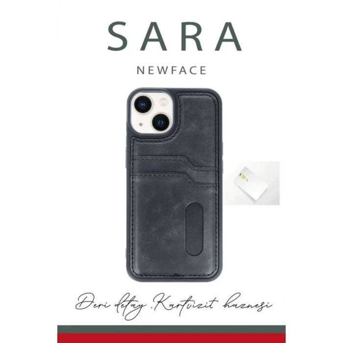 Newface Apple iPhone 14 Kılıf Sara Kartvizitli Deri Kılıf - Siyah