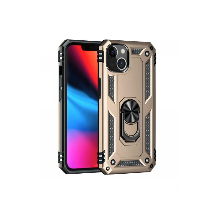 Newface Apple iPhone 14 Kılıf Sofya Yüzüklü Silikon Kapak - Gold