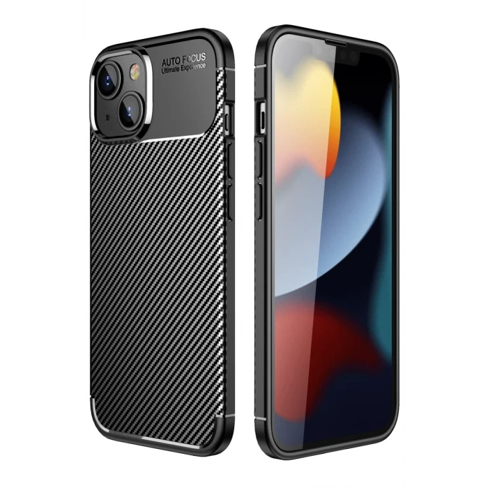 Newface Apple iPhone 14 Plus Kılıf Auto Focus Karbon Kapak - Siyah