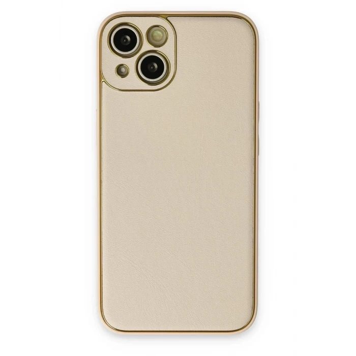 Newface Apple iPhone 14 Plus Kılıf Coco Deri Silikon Kapak - Gold