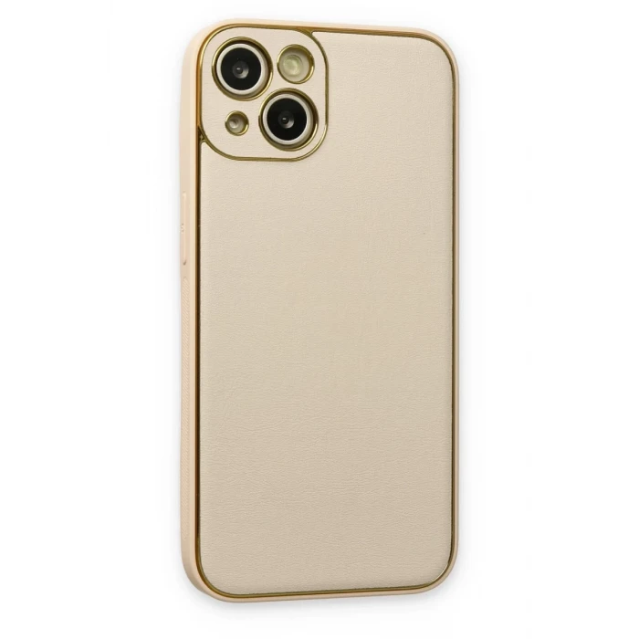 Newface Apple iPhone 14 Plus Kılıf Coco Deri Silikon Kapak - Gold
