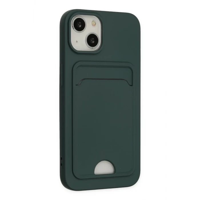 Newface Apple iPhone 14 Plus Kılıf Kelvin Kartvizitli Silikon - Koyu Yeşil
