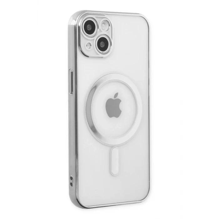 Newface Apple iPhone 14 Plus Kılıf Magneticsafe Lazer Silikon - Gümüş