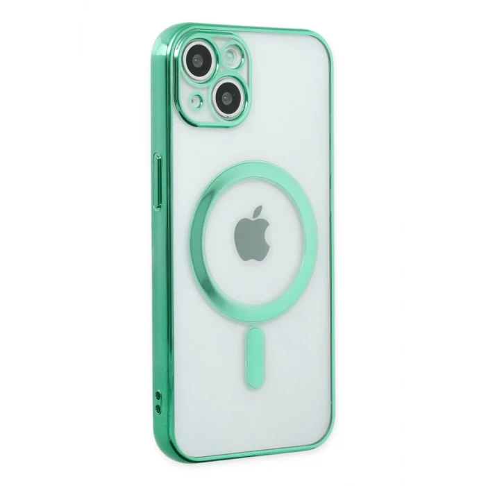 Newface Apple iPhone 14 Plus Kılıf Magneticsafe Lazer Silikon - Haki Yeşil