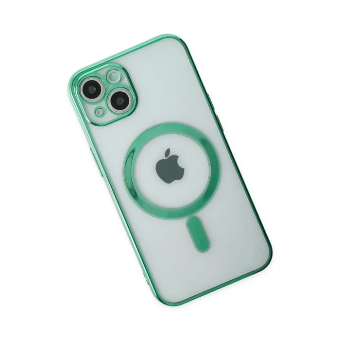 Newface Apple iPhone 14 Plus Kılıf Magneticsafe Lazer Silikon - Haki Yeşil
