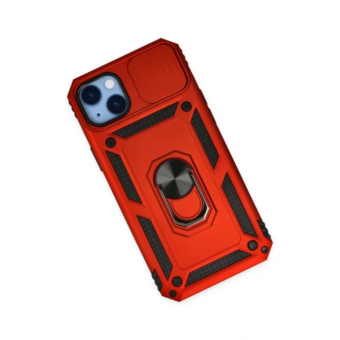 Newface Apple iPhone 14 Plus Kılıf Pars Lens Yüzüklü Silikon - Kırmızı